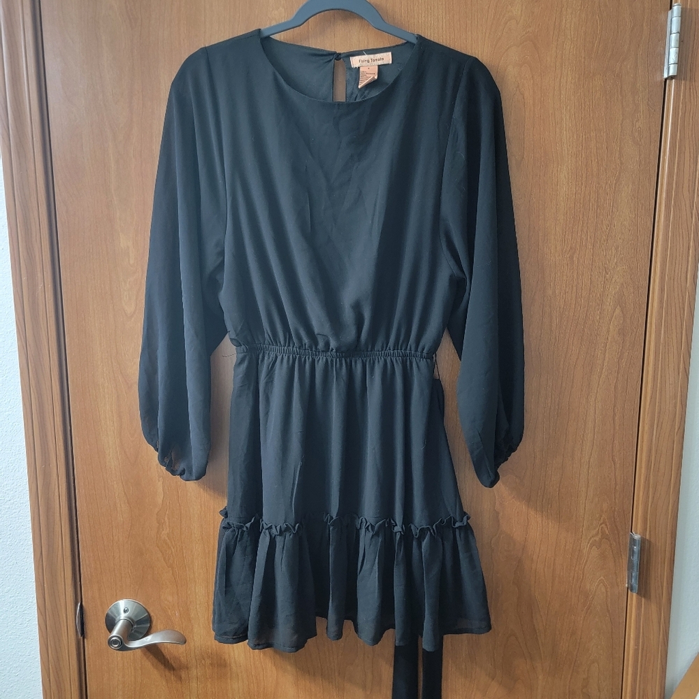 Flying Tomato Black Long Sleeve Belted Mini Dress Size Small